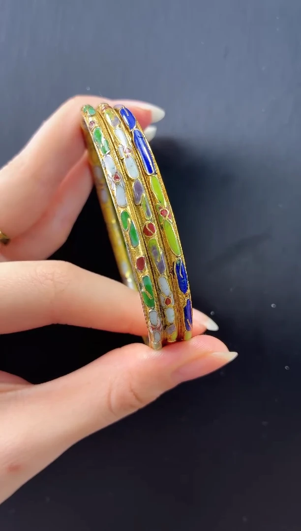 景泰蓝半金地手镯 58-64可戴 三支装