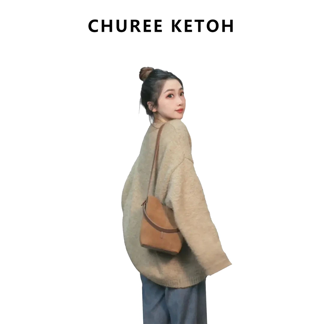 CHUREE KETOH复古小众设计磨砂反绒手提水桶包秋季新款单肩斜挎包