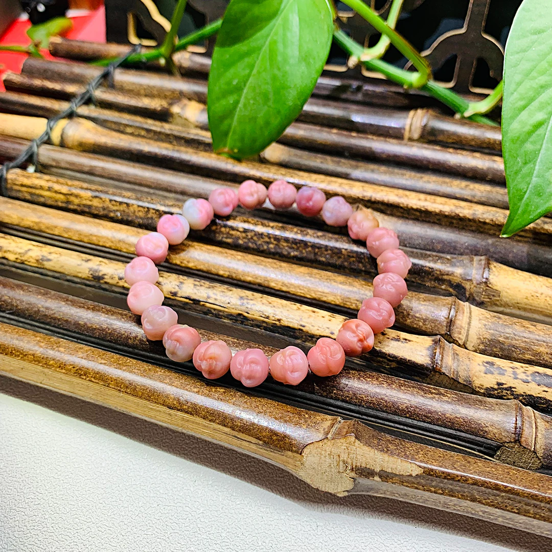 天然老矿七彩盐源玛瑙精雕蜜桃仙色弥勒佛头手串