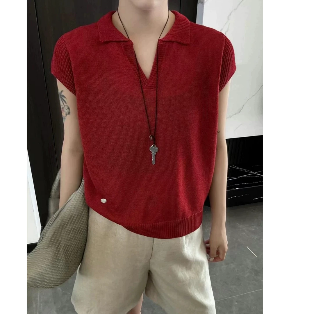 【专属】有运费补贴~酒红色V领时尚休闲复古镂空和纸纱上衣