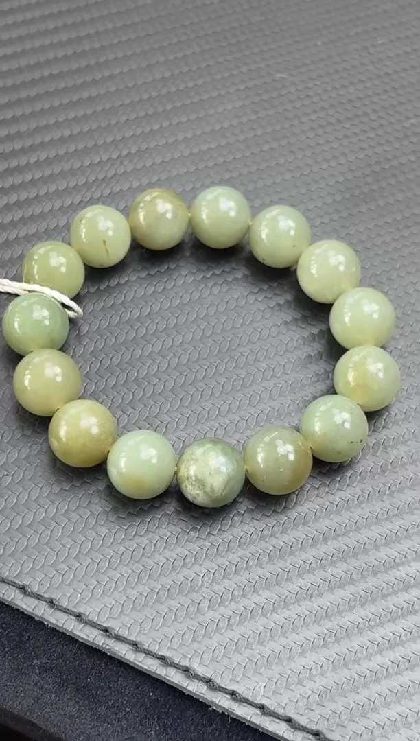 未镶嵌手串和田玉若羌微色差带糖卡14手串