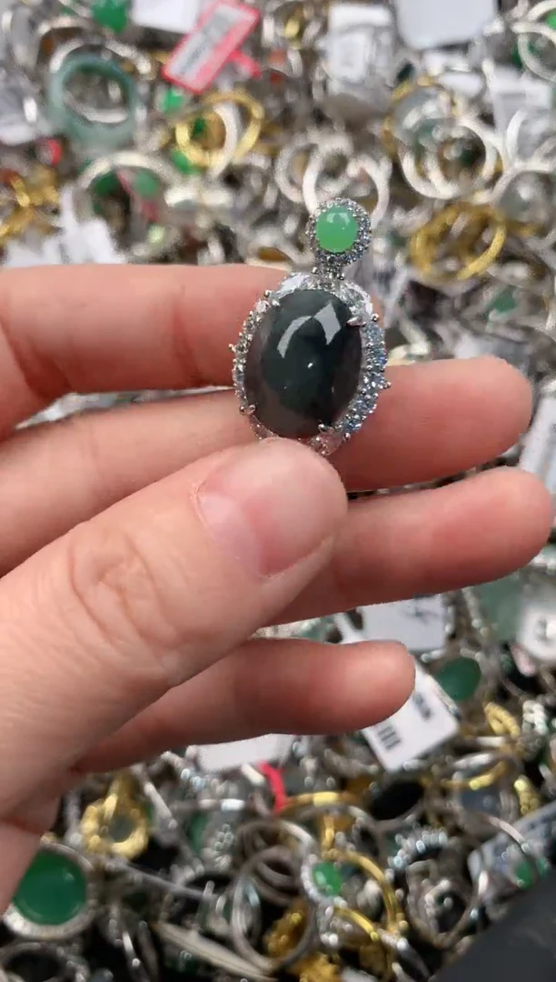 银S925镶嵌戒指翡翠444   2