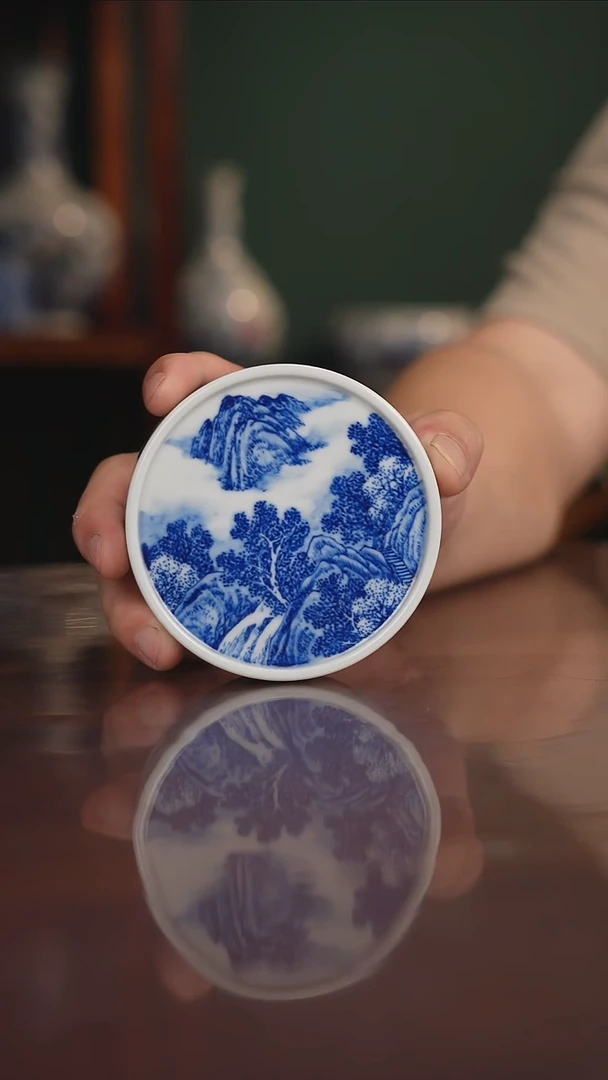 晓月窑青花山水盖置