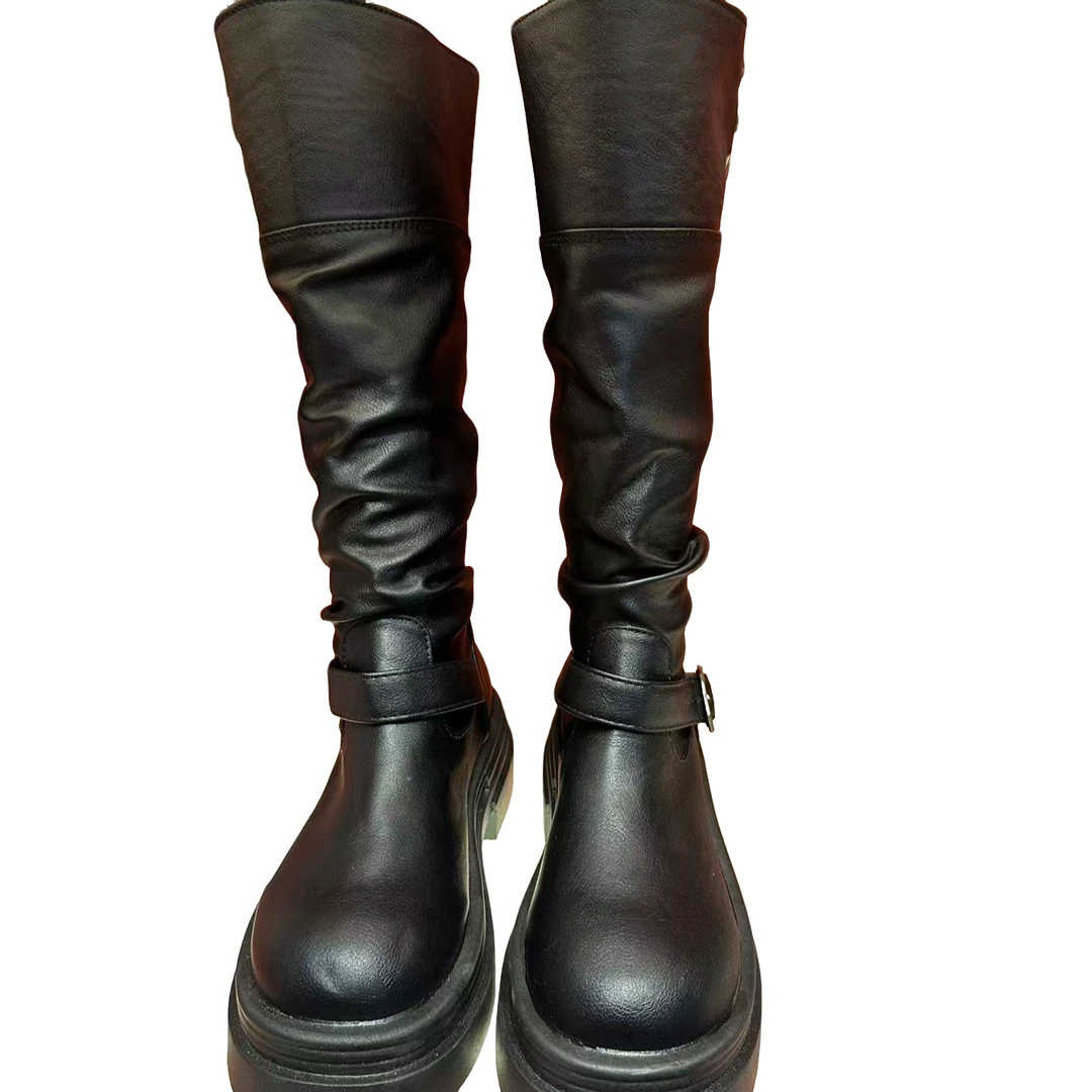 时装靴休闲圆头时装平底骑士秋冬厚底长靴过膝时尚弹力长筒