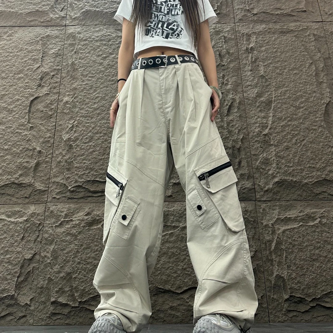 DL6603高街拉链大口袋工装休闲裤高级感解构美式阔腿街舞新款bf