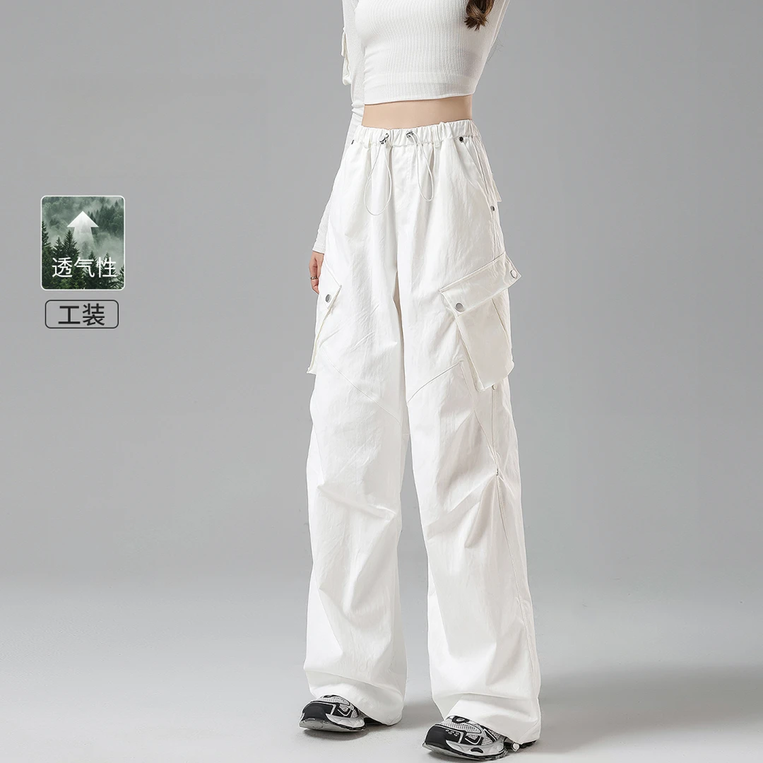 白色工装裤女款2025新款美式秋季巨好看酷飒风休闲宽松阔腿长裤子