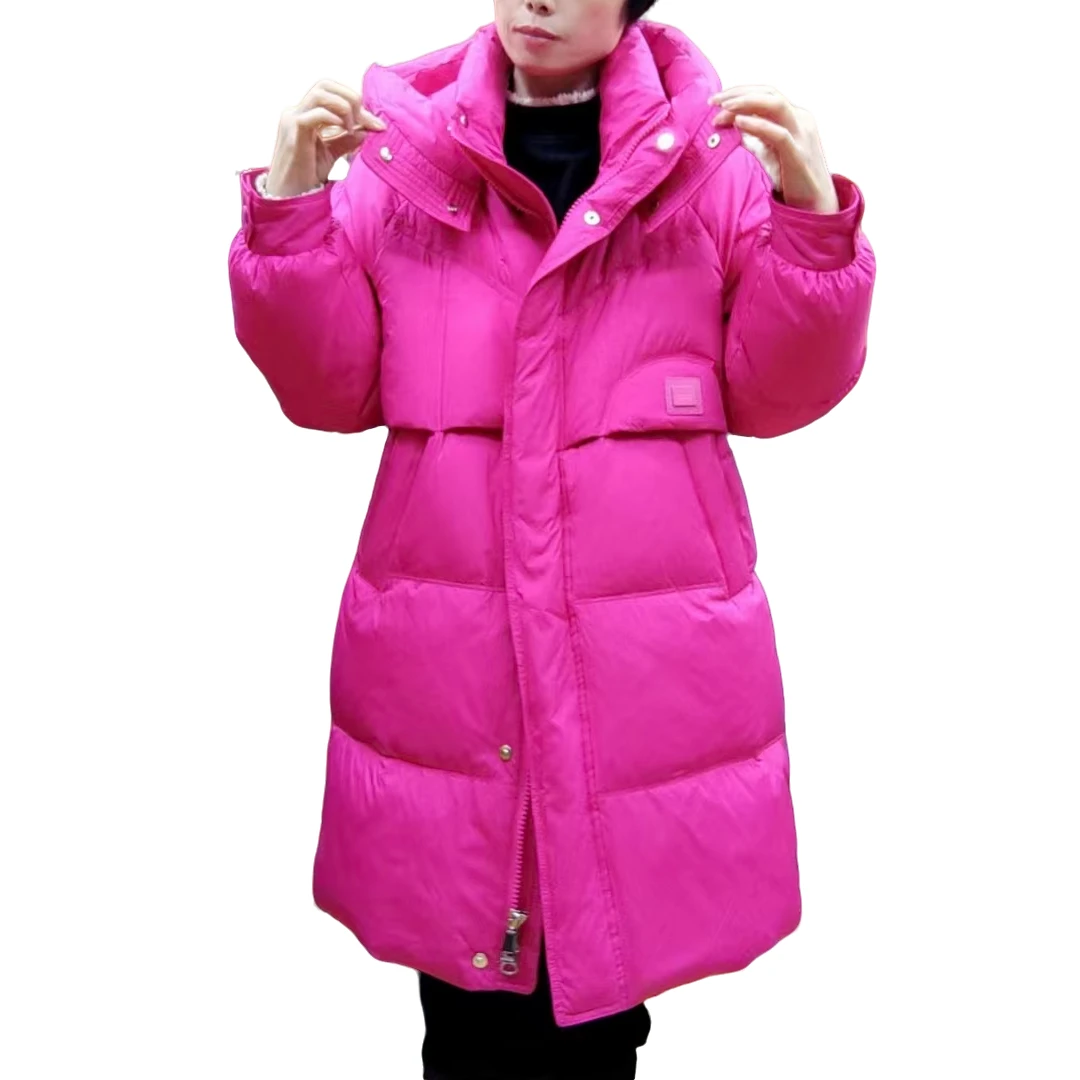 【英英服饰LY17时尚洋气百搭中长款连帽羽绒服-衣长85