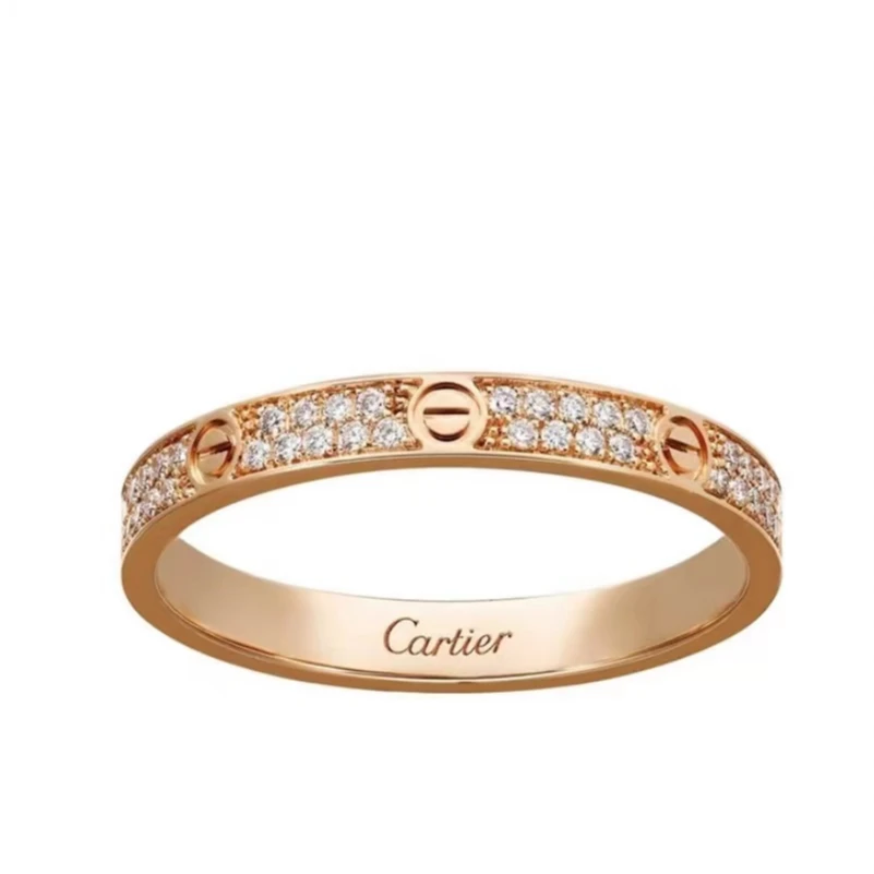 99新 Cartier/卡地亚 Love系列玫瑰金满钻满天星窄版戒指/首饰