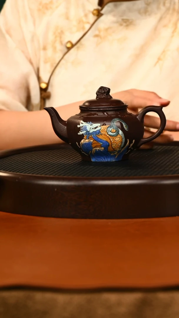 茶壶紫砂927宜兴原矿紫砂紫泥六方笑樱