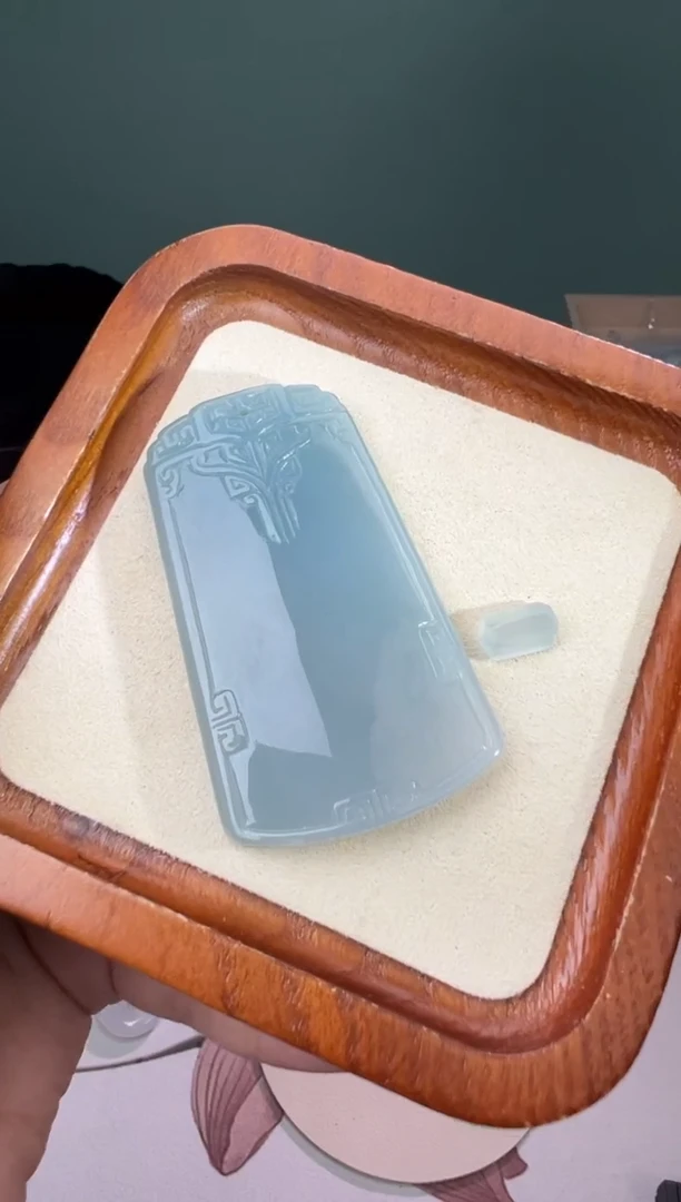 定制翡翠未镶嵌蓝底仿古无事牌