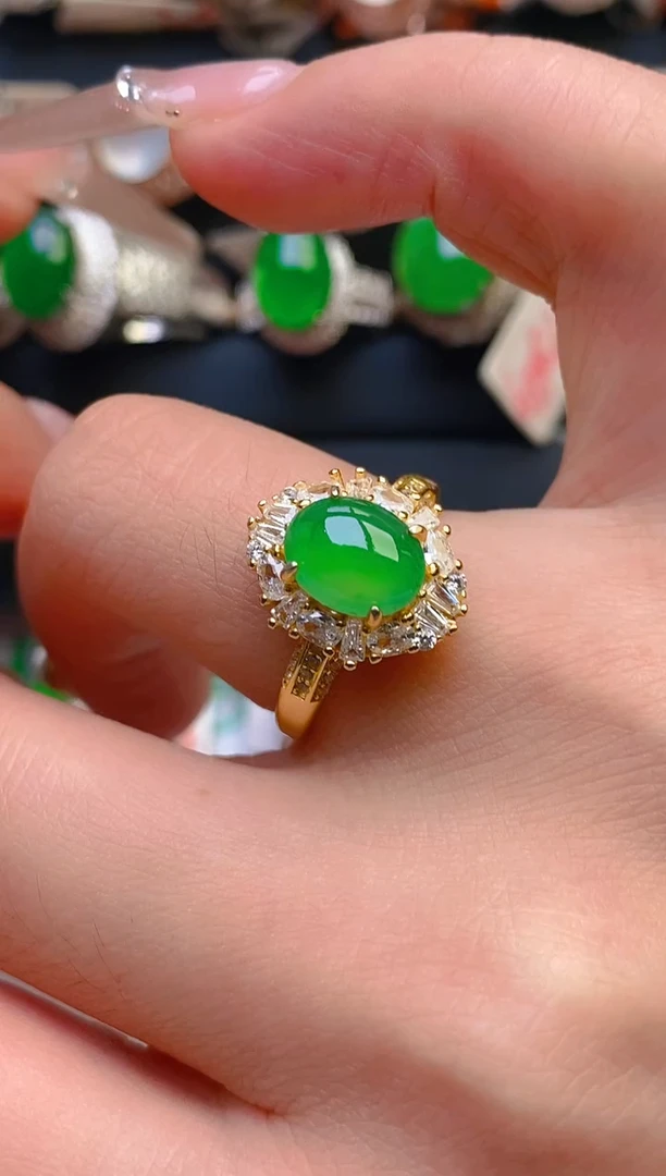 翡翠戒指银S925镶嵌天然