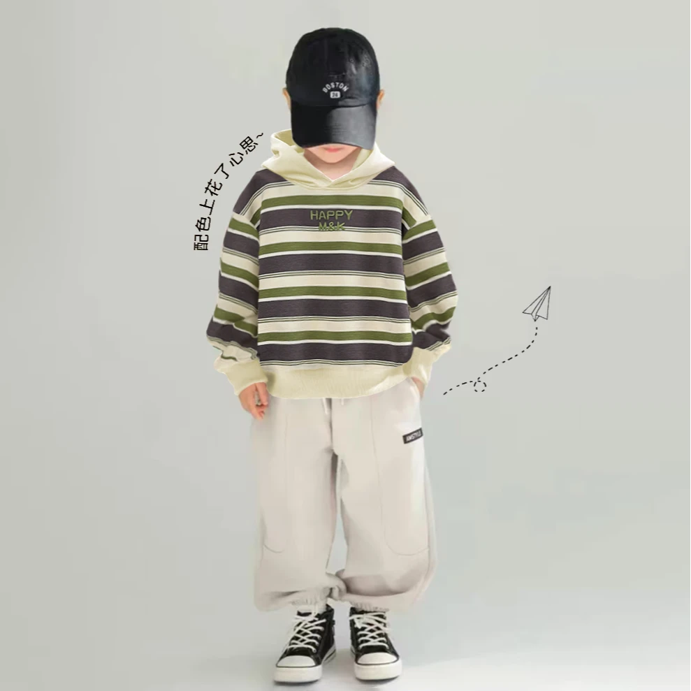 卫衣男女童条纹休闲套头长袖儿童春秋韩版外套男童时尚童装打底