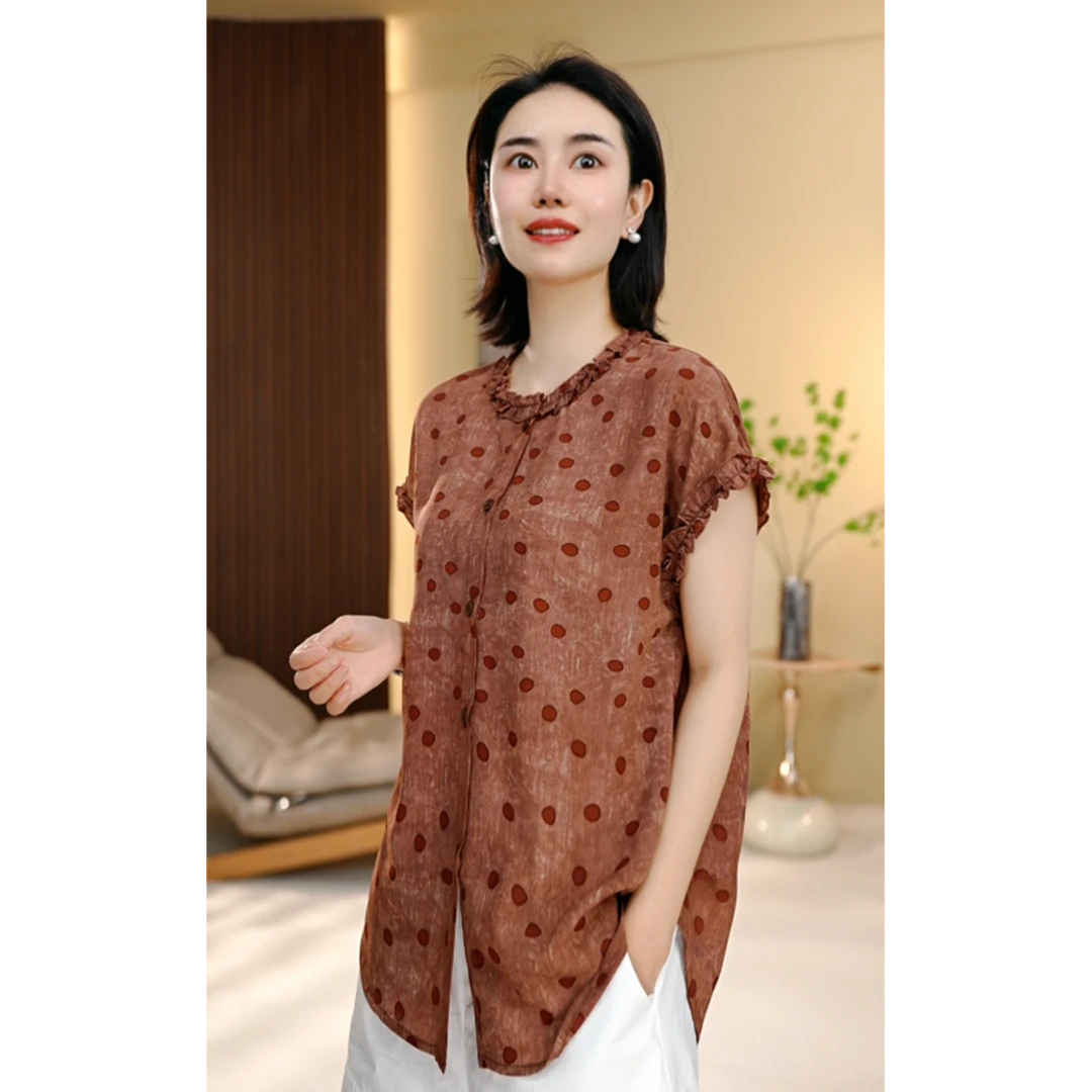 BEIJU 2025新款时尚气质百搭显瘦轻奢洋气设计感波点印花衬衫8726