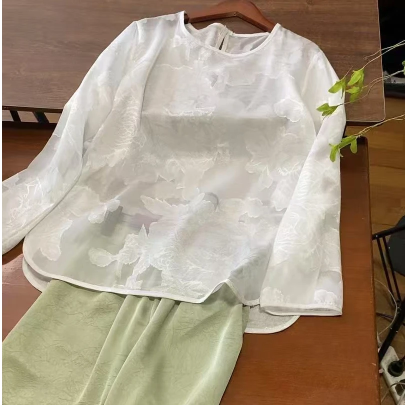 【净牡丹】特价款！套头宽松中国风夏季长袖T恤 提花打底衫套头衫