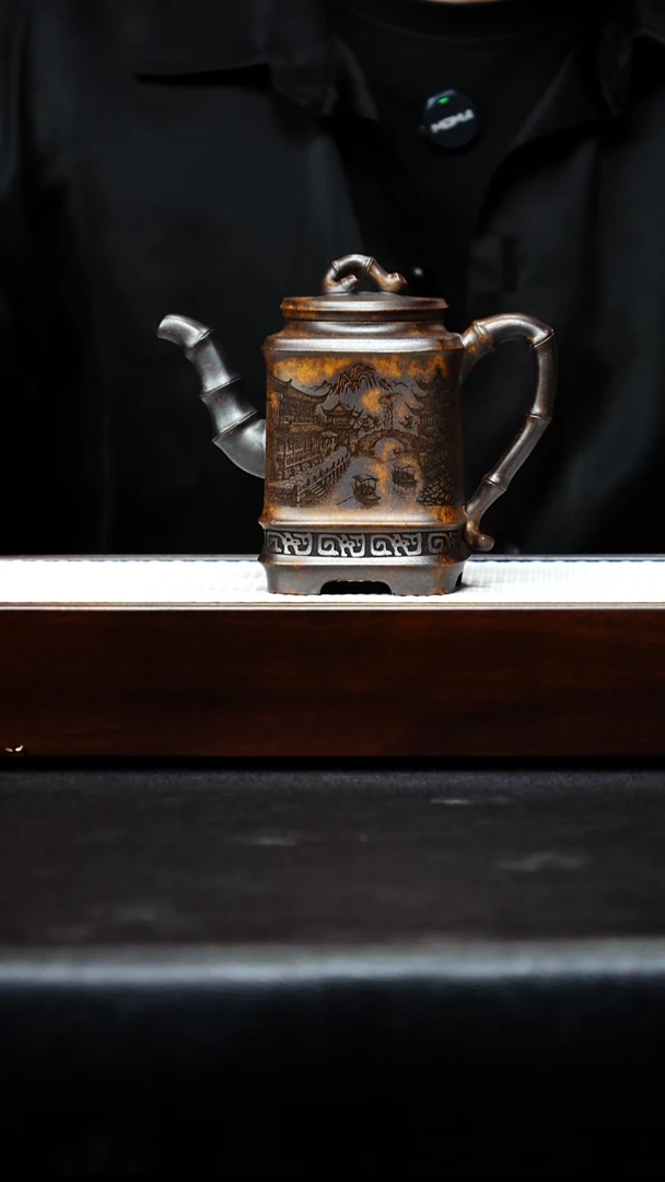 茶杯紫砂宜兴紫砂 四方竹段 龙骨金砂 陈红 h182