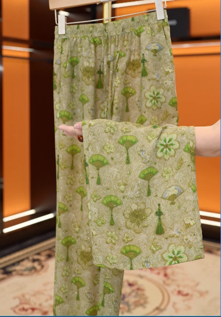 【3D烫花工艺】蚕物2025新款高腰垂直冰丝凉感透气阔腿裤C040彭彭