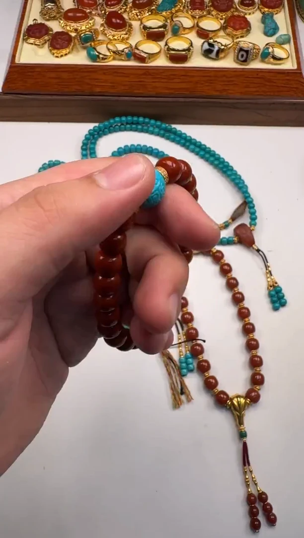 18K金镶嵌南红玛瑙挂件竹*~手串手串