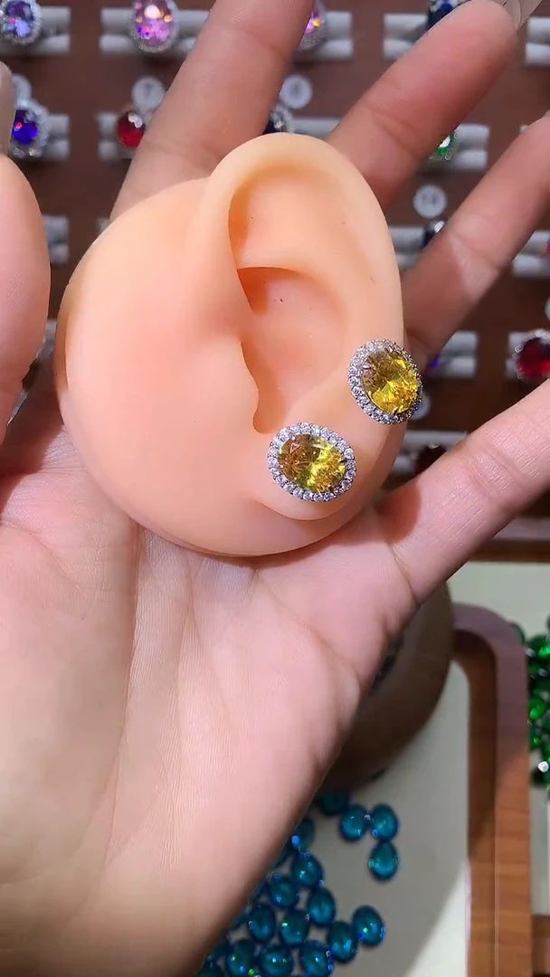 银S925镶嵌耳饰碧玺猫眼810白