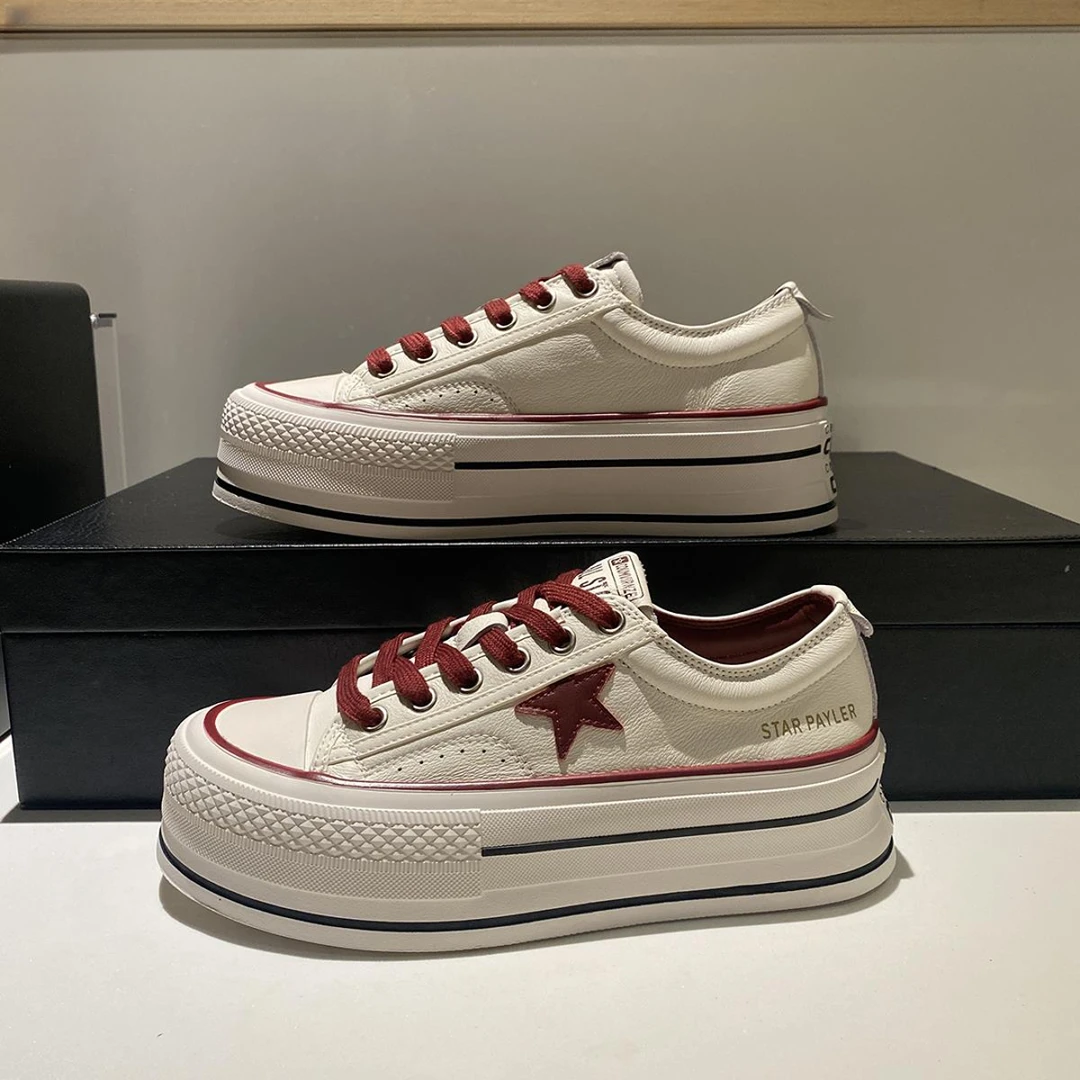 淳启时尚夏季厚底小白鞋2025新款松糕底星星板鞋学院风休闲鞋