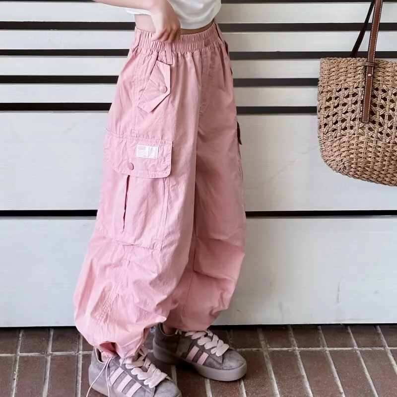 女童工装裤夏季薄款2025新款儿童夏款宽松长裤中大童休闲直筒裤子