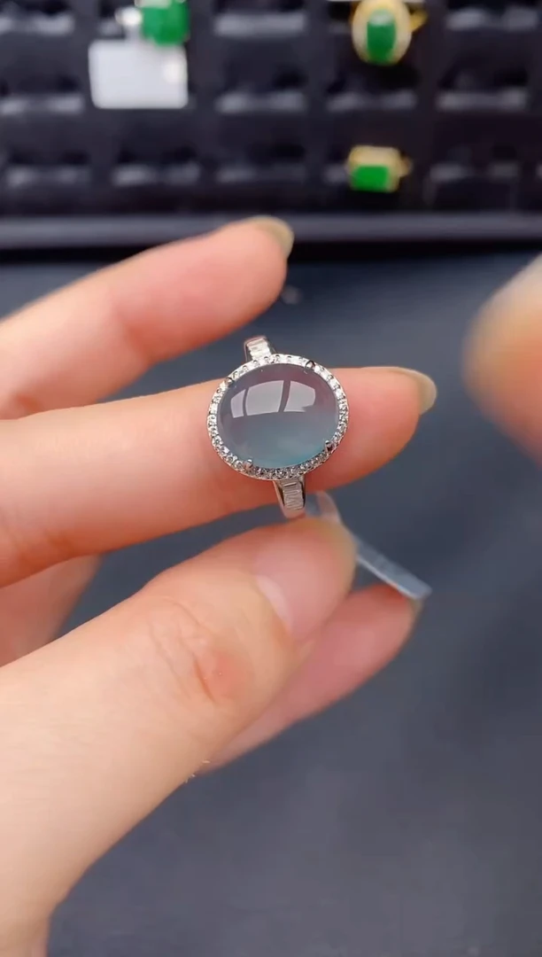 银S925镶嵌戒指翡翠天然a货翡翠652