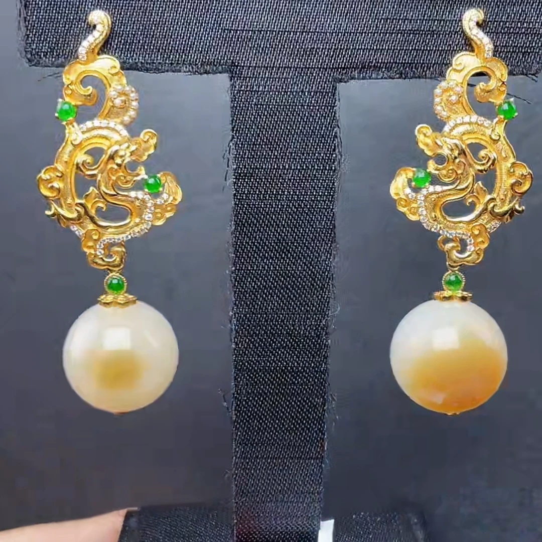 【一笙珠宝】收藏级和田玉新疆糖料耳钉约16mm YS19115