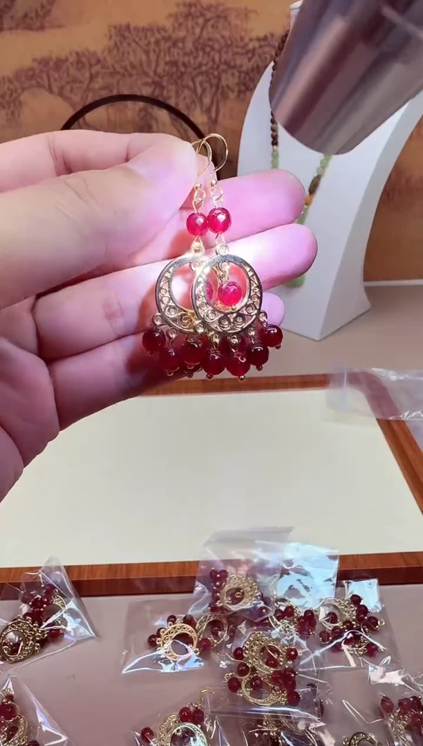 碧玺耳饰14K金镶嵌A020