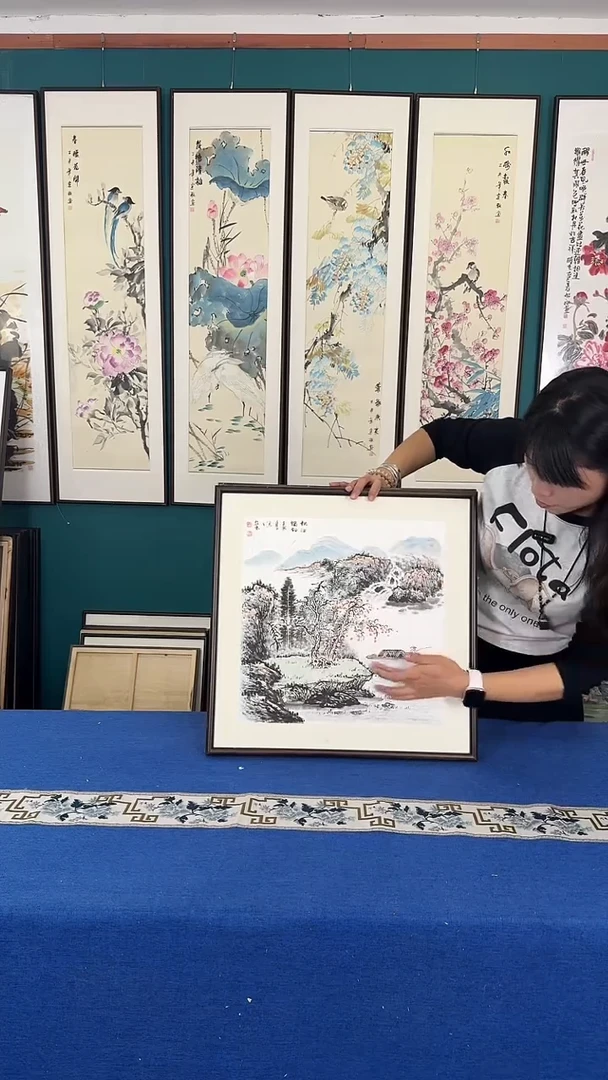 国画山水实木装裱50*50