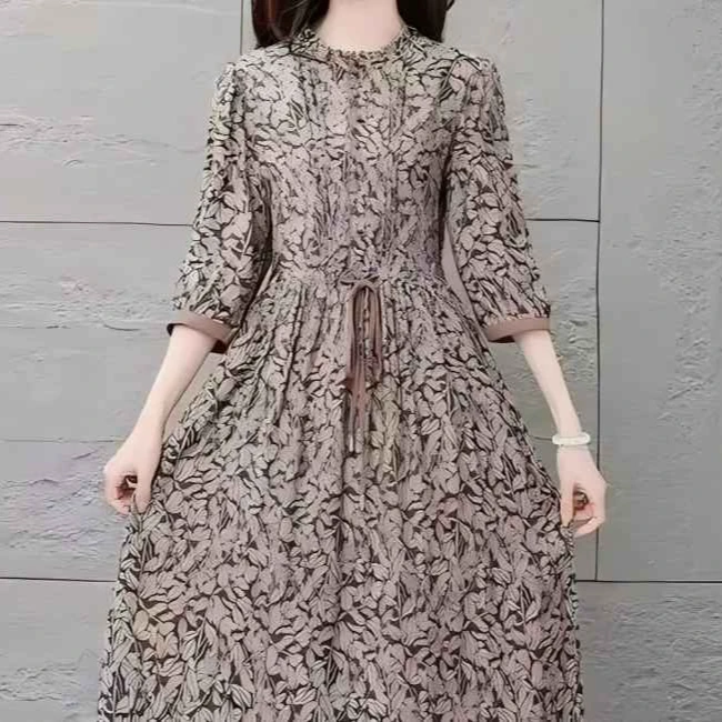 0996满叶秋高端领透气夏季妈妈装连衣裙