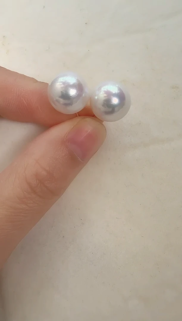 银S925镶嵌耳饰淡水珍珠11-12素钉
