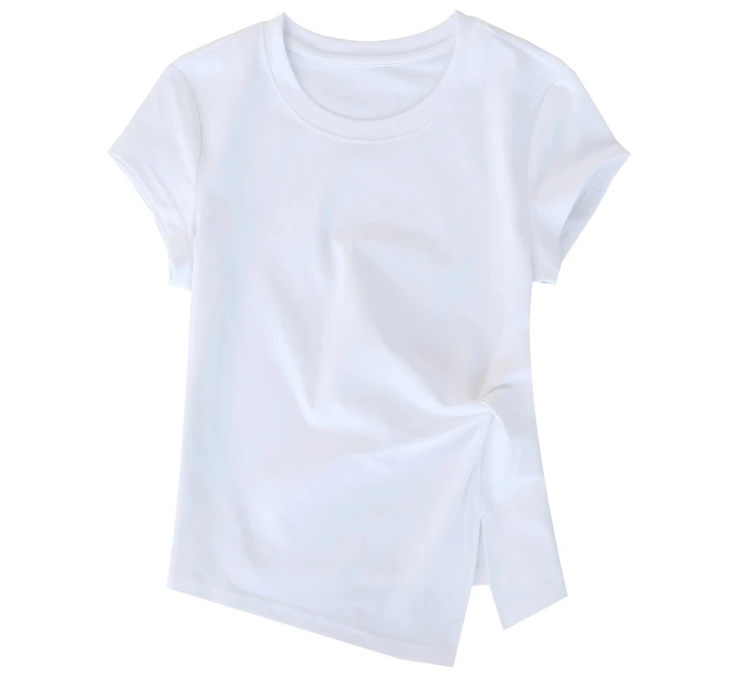 绮梦不规则T恤感显瘦遮肉穿搭洋气正肩显瘦短袖纯欲慵懒风女装