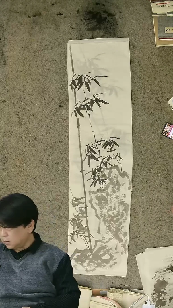 国画四尺对开  墨竹条屏 34*138cm