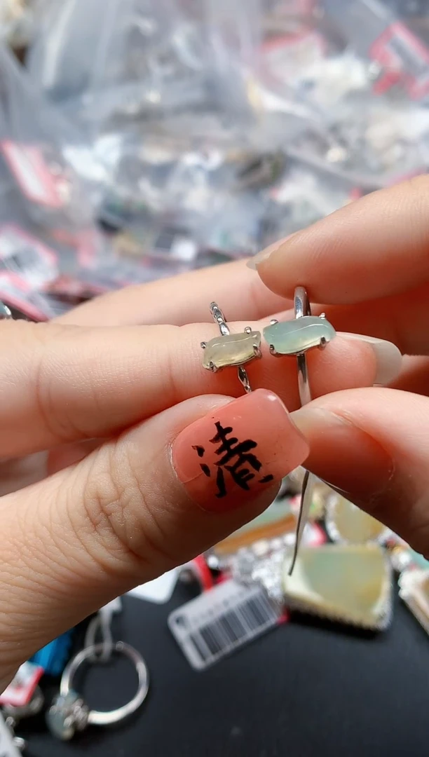 银S925镶嵌戒指翡翠天然A货缅甸翡翠