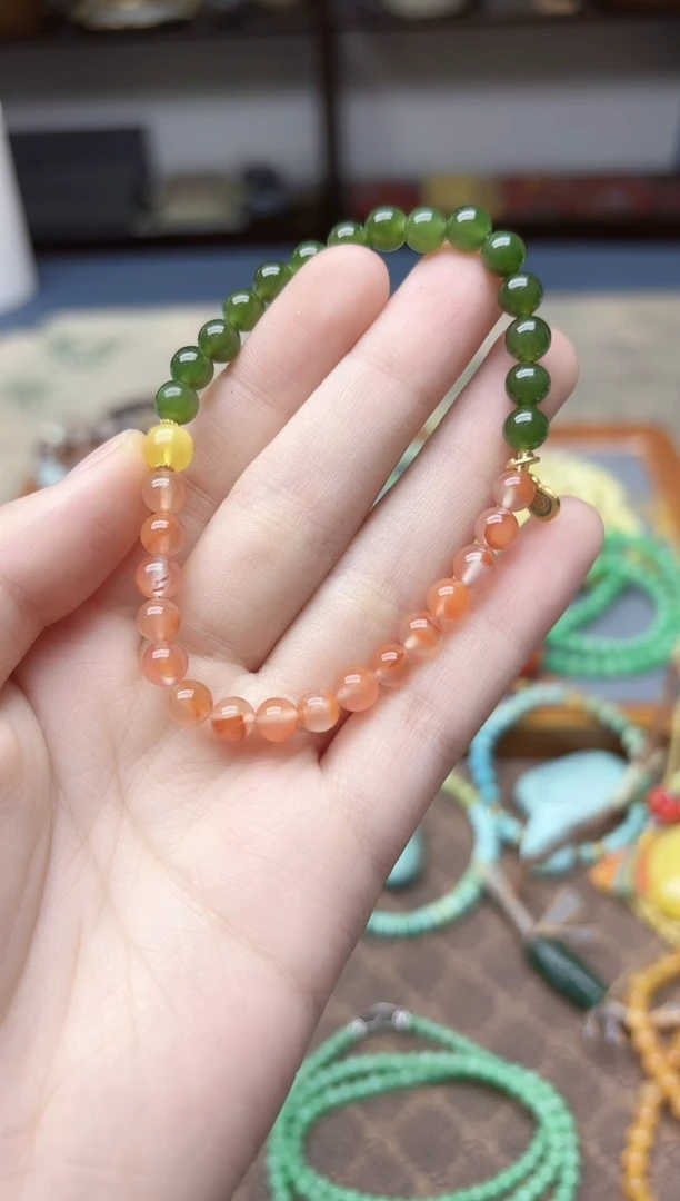 银S925镶嵌南红玛瑙挂件s925银南红双拼手串6mmDN