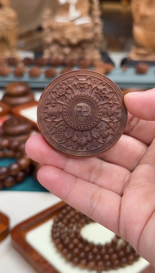 檀香木吊坠吉祥八宝圆牌 印度老山檀香