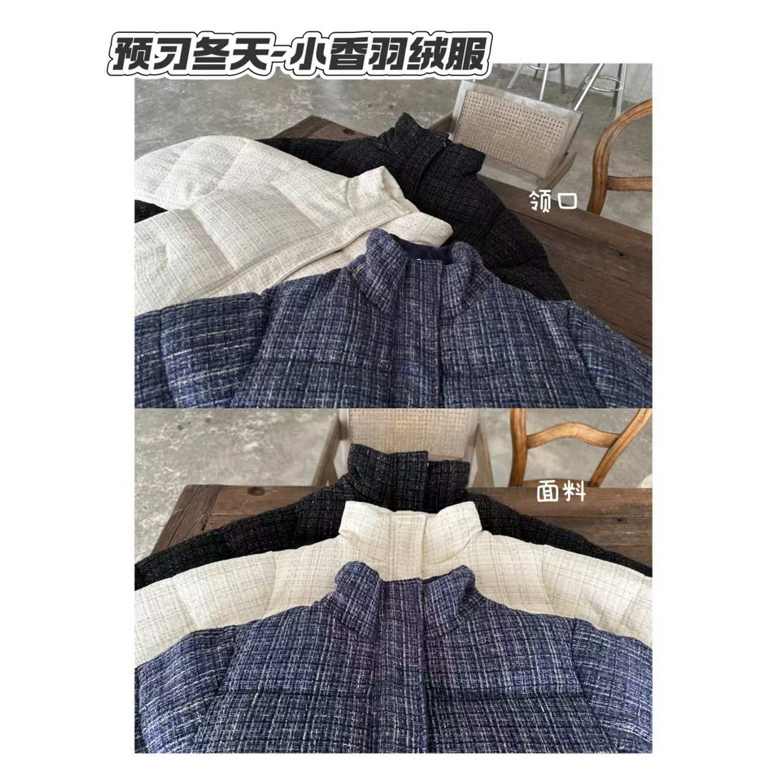 晶咕~许愿银河~设计师款立领粗花呢编织亮丝加厚羽绒外套