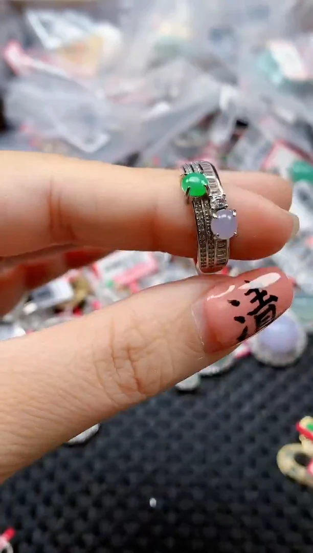 银S925镶嵌戒指翡翠天然A货缅甸翡翠