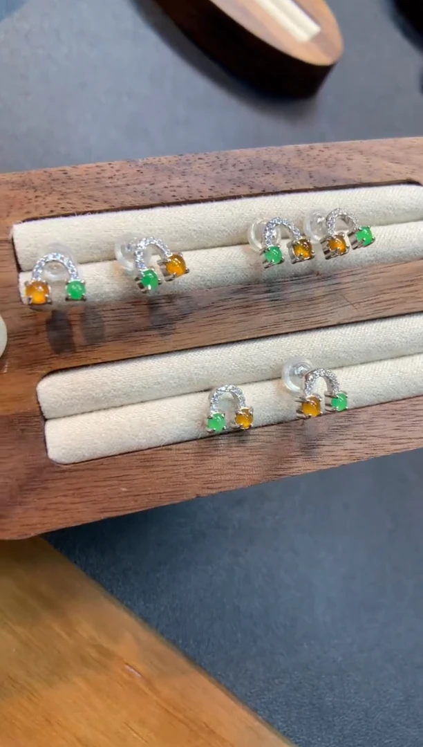 翡翠银S925镶嵌耳饰耳钉 多样性发一件