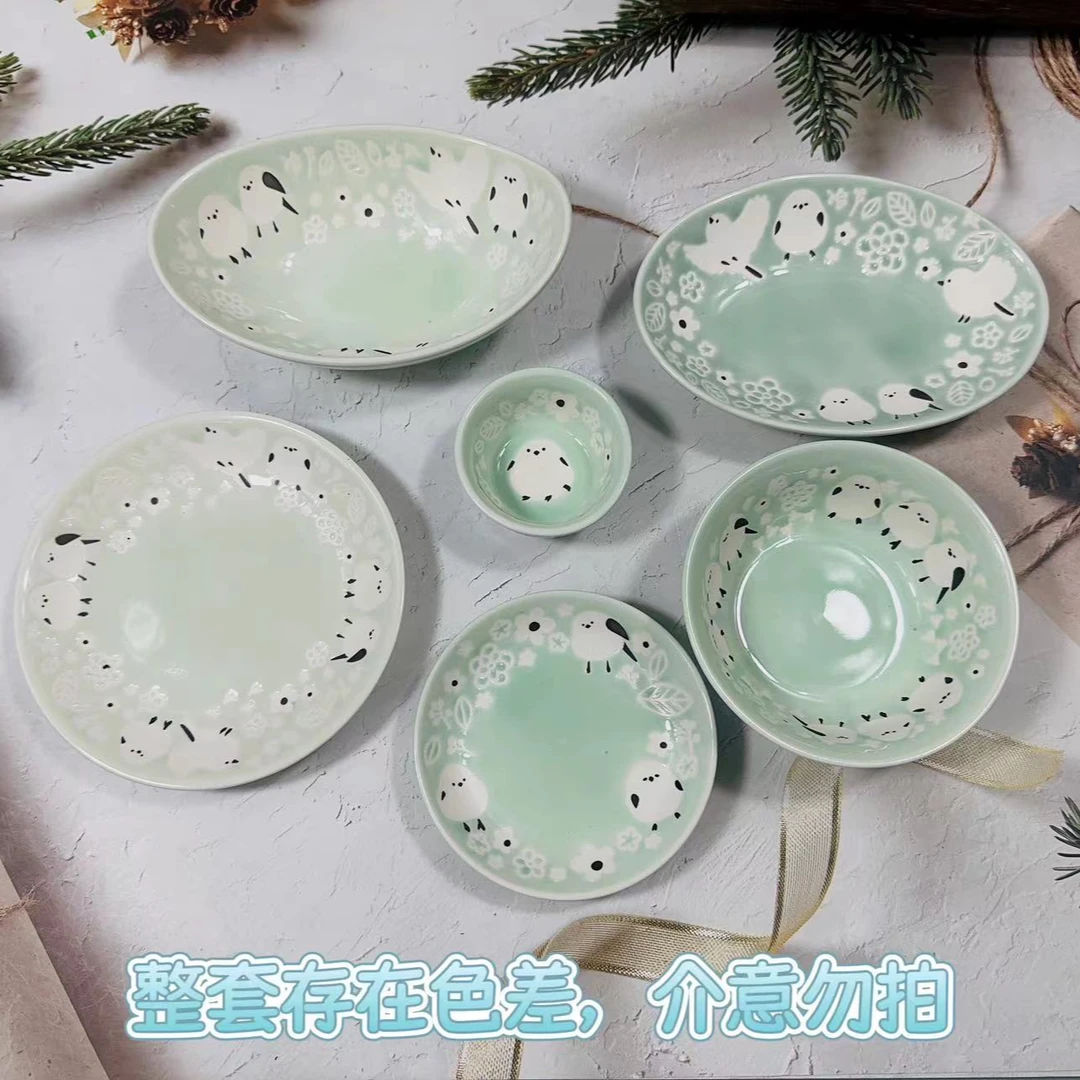 软萌小肥啾笨鸟山雀日用陶瓷餐具釉下彩微波炉烤箱洗碗机均可使用