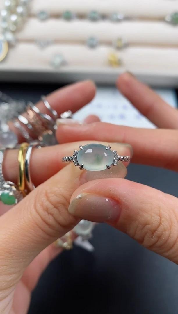 银S925镶嵌戒指翡翠缅甸天然A货翡翠44  10-7