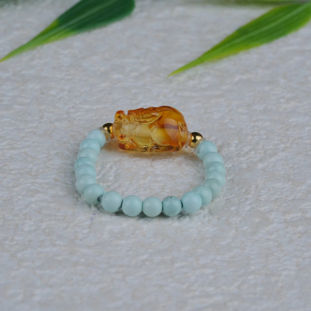 天然琥珀貔貅DIY戒圈