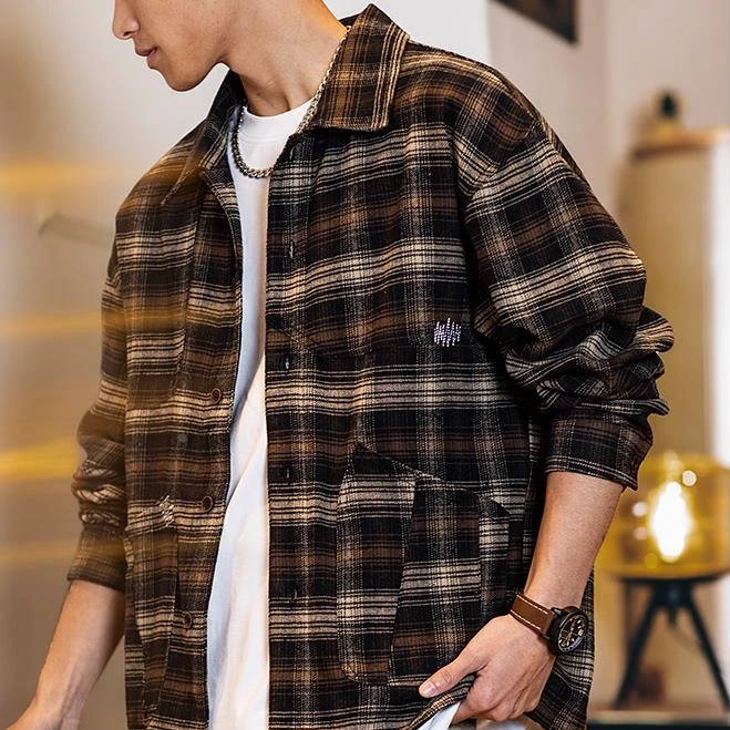 杜拉妮美式复古格子衬衫长袖秋季2025年新款休闲刺绣衬衣宽松外套