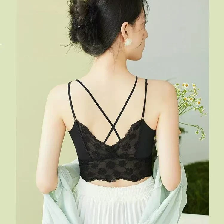打底文胸内衣蕾丝勾花天然乳胶吊带背心凉感-鞋服-文胸