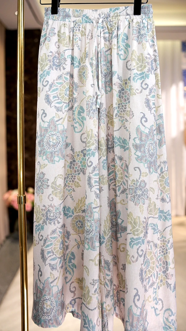 露露-【月涧】夏季冰凉透气显瘦休闲抽绳松紧腰九分阔腿裤-7288#