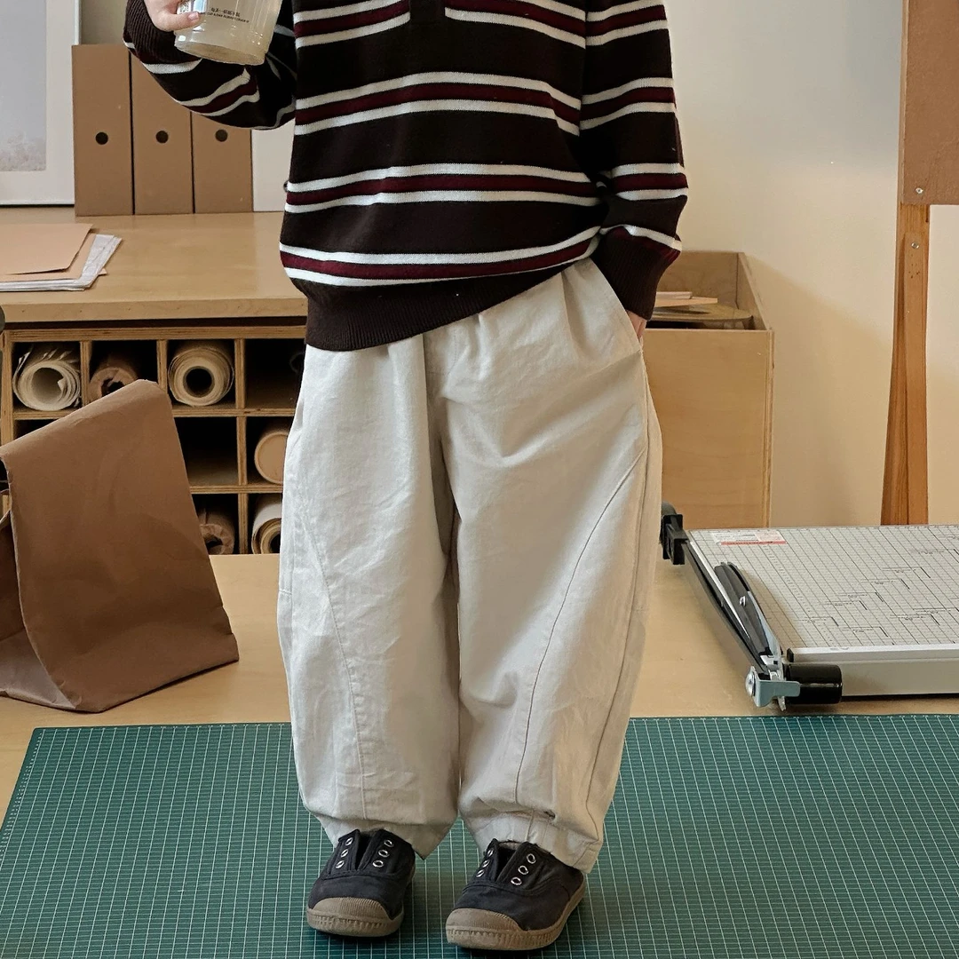 现货【小白裤】 100%纯棉~男童斜纹雪花绒休闲裤百搭CZ5Q23