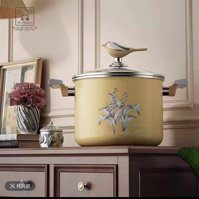 小周专属鸟语花香珐琅搪瓷汤锅