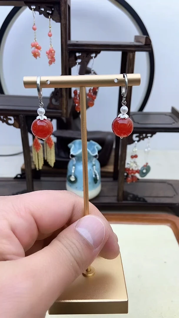 【闪购商品】南红玛瑙耳饰银S925镶嵌99号