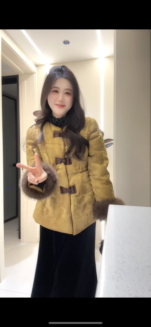 90款新中式国风外套收腰显瘦中长款棉衣时尚外套