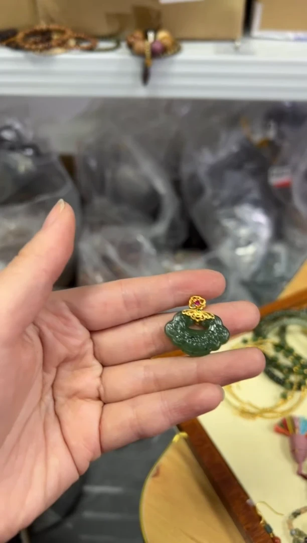 【闪购商品】和田玉项链银S925镶嵌和田碧玉如意银吊坠[0173]