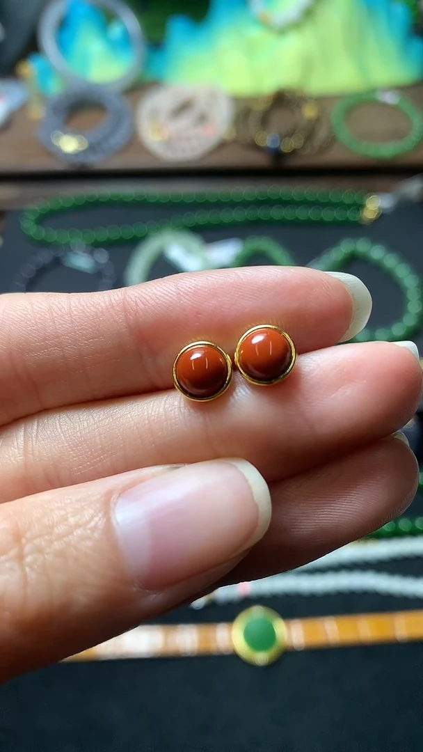 【闪购商品】南红玛瑙耳饰银S925镶嵌耳钉